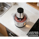 2 Litro Triturador De Alimentos Carne e Legumes Elétrico Multiprocessador 2 Modos Bivolt Inox Fácil De Limpar