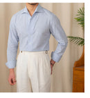 Camisa Social Masculina de Algodão e Linho - Azul Claro