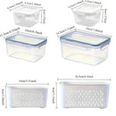 Conjunto de 10 Peças: 4 Recipientes + 4 Tampas + 2 Cestos de Drenagem. Recipientes para Armazenamento de Alimentos com Tampas de Encaixe e Cestos de Drenagem - À Prova de Vazamentos, Caixas de Armazenamento para Geladeira, Organizadores de Cozinha Reutili